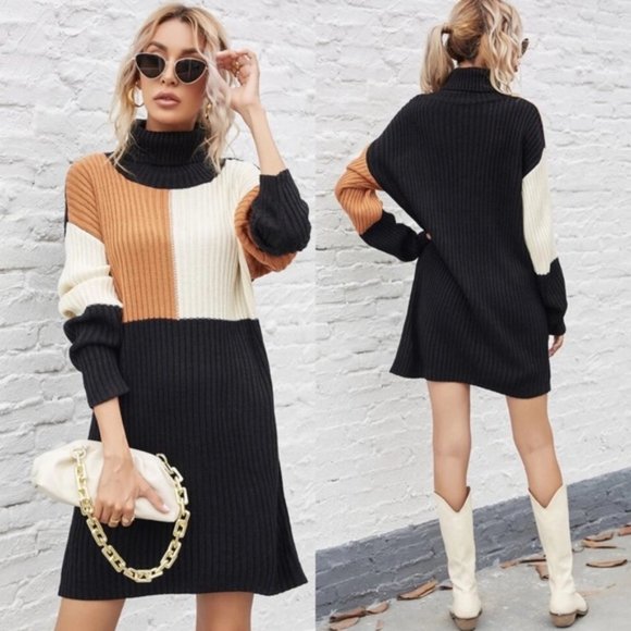 Primrose Signature Boutique Dresses & Skirts - 🔥TURTLENECK COLOR BLOCK SWEATER DRESS